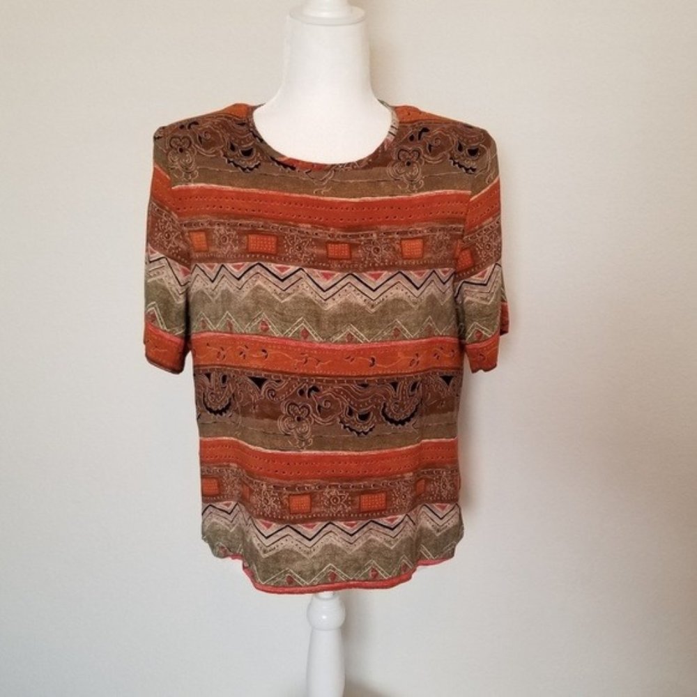 Vintage Justin B. Jones Geometric Short Sleeve Top LARGE